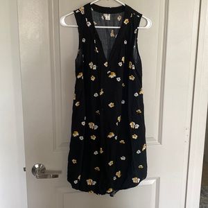 Black Small Old Navy Smock Tank Top Dress with Yellow & White Flowers